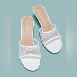 5 for $25 💕Women Floral Lace Pyramid Heeled Sandals, Fashion Mesh Mule Sandals